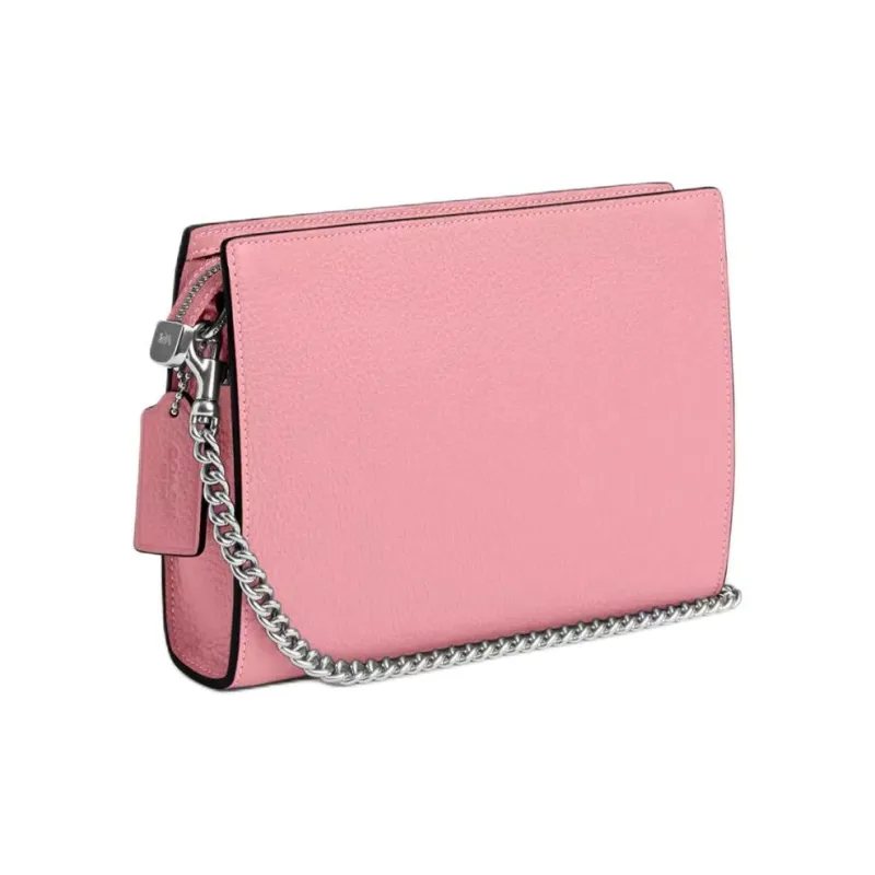 COACH Refined Pebbled Leather Shoulder Bag, Crossbody Bag Small Size Women's Silver & Floral Pink-1