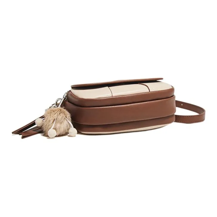 FOXER Split Cow Leather With Synthetic Leather Shoulder Bag, Crossbody Bag Small Size Women's Coffee/Apricot-3