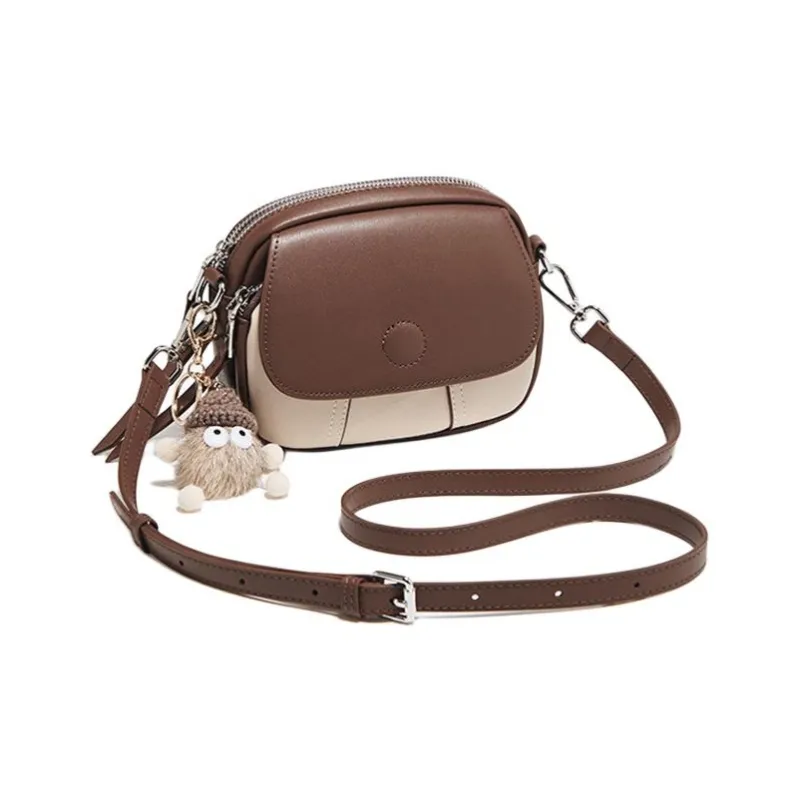 FOXER Split Cow Leather With Synthetic Leather Shoulder Bag, Crossbody Bag Small Size Women's Coffee/Apricot-2