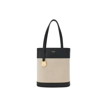 FERRAGAMO Fabric With Calfskin Handbag Women's White & Black