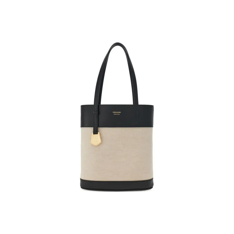 FERRAGAMO Fabric With Calfskin Handbag Women's White & Black-0