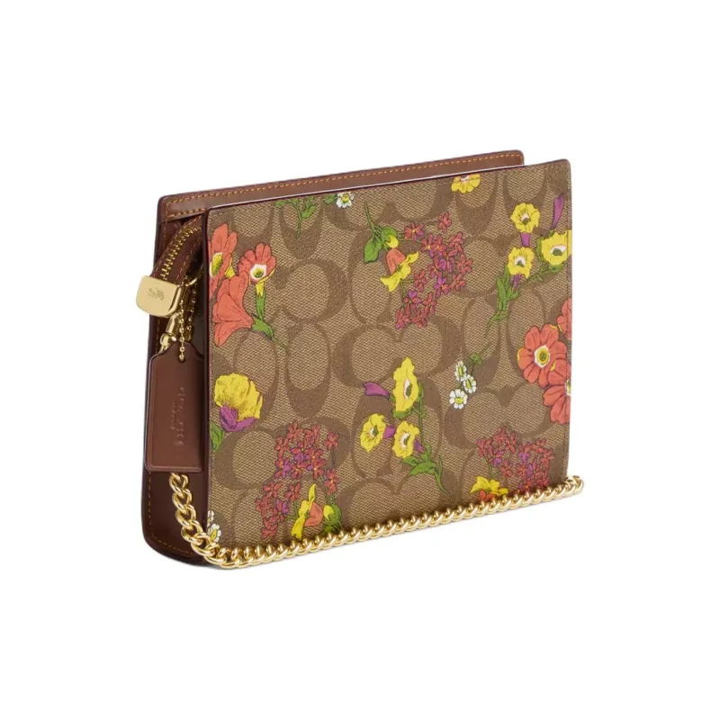 COACH Iconic Canvas Shoulder Bag, Crossbody Bag Trumpets Women's Gold & Khaki Multicolor-1