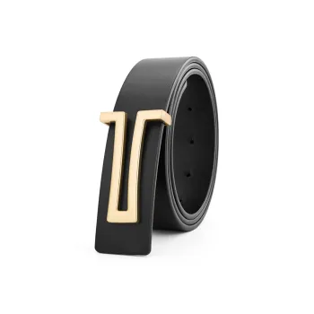 Cows Reign Gold Smooth Buckle Plate Buckle Fashion Business Cow Leather Leather Belts Men's Width 3.4cm