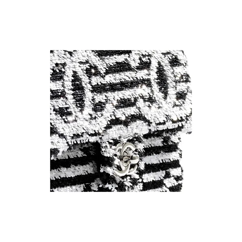 CHANEL Sequins Flap Bag, Crossbody Bag, Shoulder Bag Trumpets Women's Black & White-4