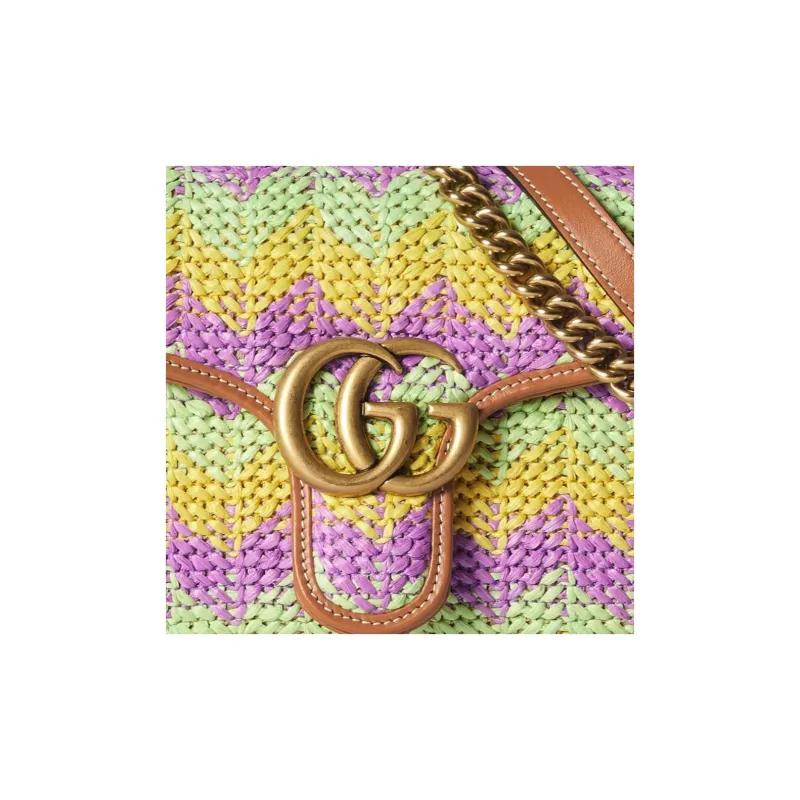 GUCCI GG Marmont Raffia Blend Viscose Portable Crossbody Bag Shoulder Bag Women's Multicolor-7