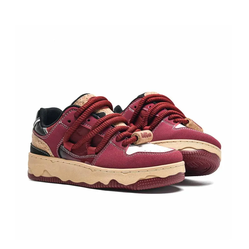 ABCIO Height Increasing Breathable Slip Resistant Low Top Skateboard Shoes Women's Burgundy-3