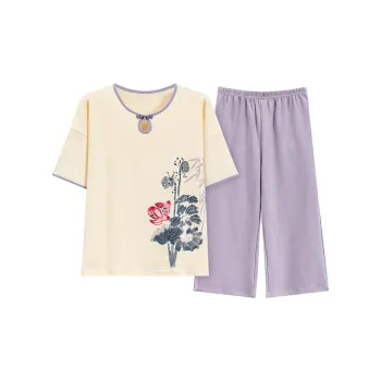 The Story Of The Flower Season Pajama Set Women's Apricot Purple
