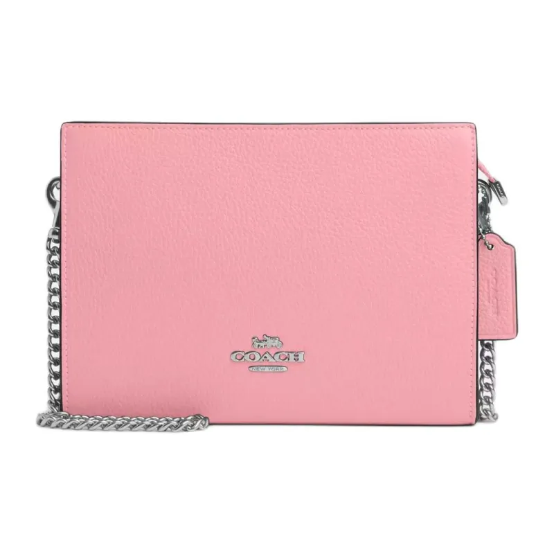 COACH Refined Pebbled Leather Shoulder Bag, Crossbody Bag Small Size Women's Silver & Floral Pink-0