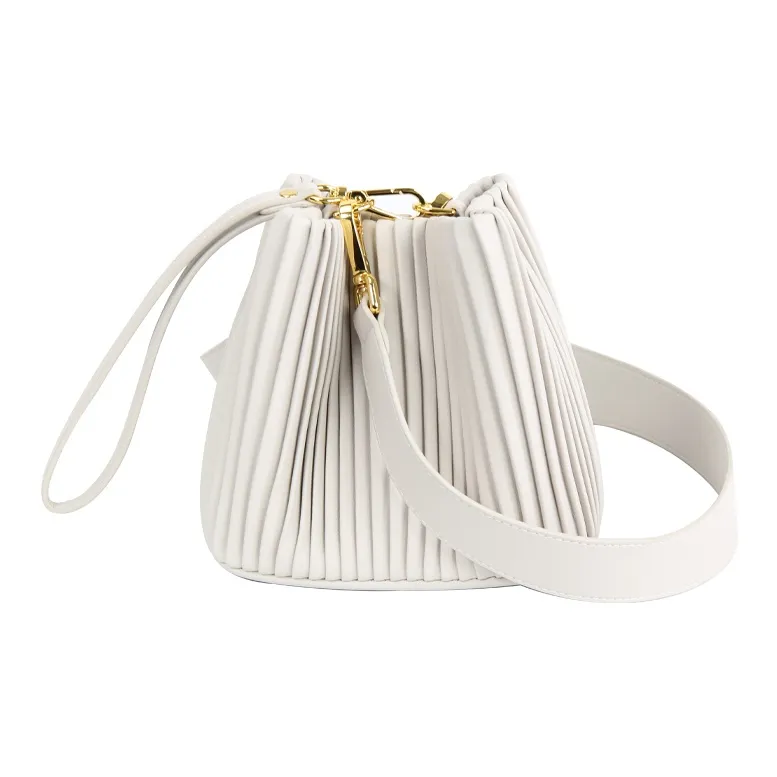 YOCAMU Cow Leather Handheld Bucket Bag Shoulder Bag Small Size Women's White/Green/Gray Green-0