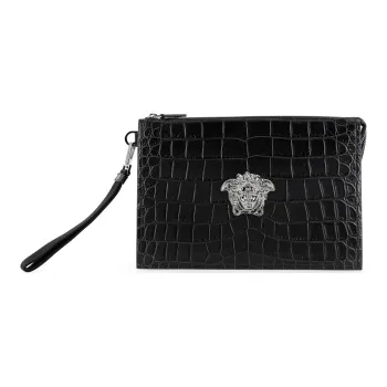 VERSACE Leather Clutch Men's Black