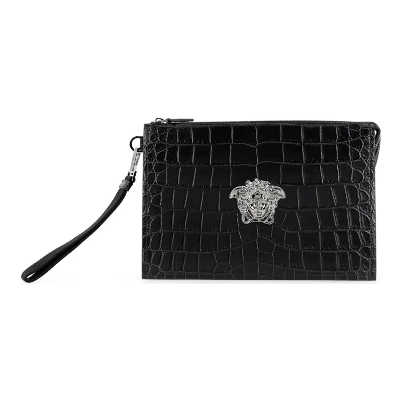 VERSACE Leather Clutch Men's Black-0