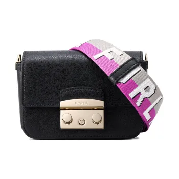 Furla Calfskin With Cotton Shoulder Bag, Crossbody Bag Trumpets Women's Black