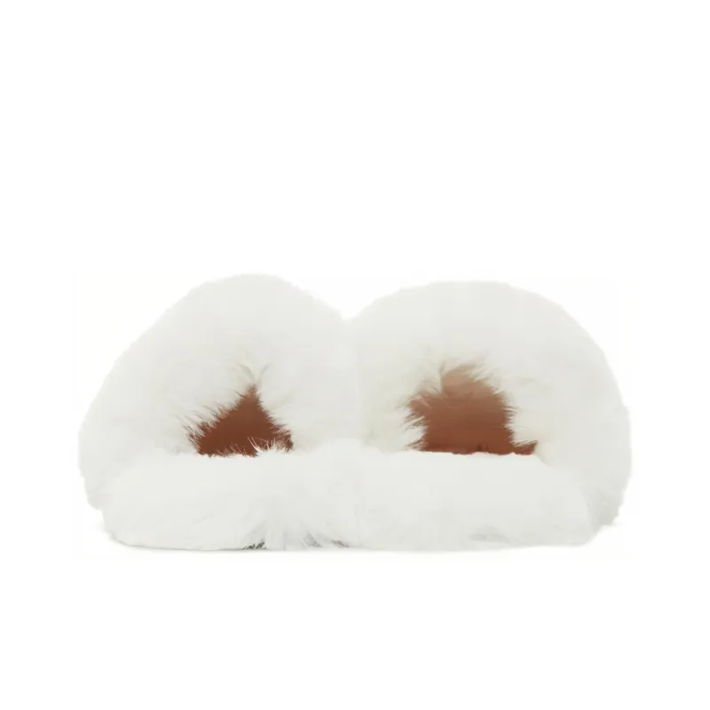 VERSACE Women's Faux Fur Palazzo Slippers 'White'-4