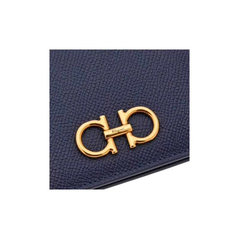 FERRAGAMO GANCINI Stamped Calfskin Wallet Women's Midnight Blue-4