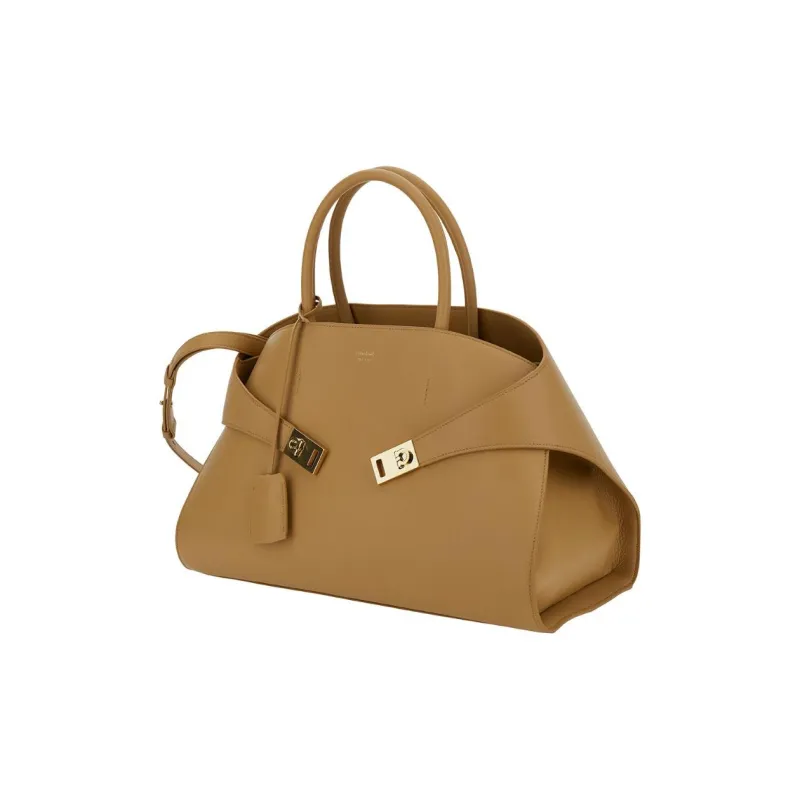 FERRAGAMO GANCINI Calfskin Shoulder Bag, Crossbody Bag, Handbag Medium Size Women's Brown-1