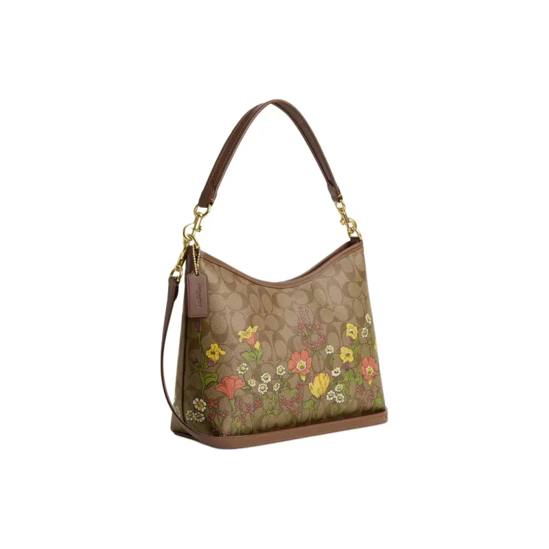 COACH Coated Canvas And Smooth Leather Handbag Tubas Women's Gold & Khaki Multicolor-1