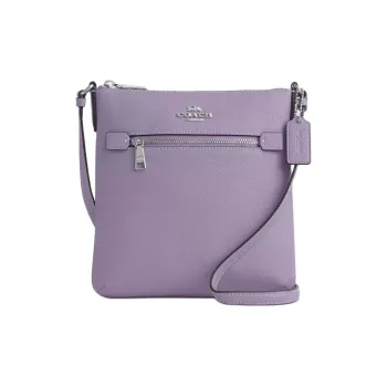 COACH File Cross Grain Leather Shoulder Bag, Crossbody Bag Small Size Women's Silver & Light Purple