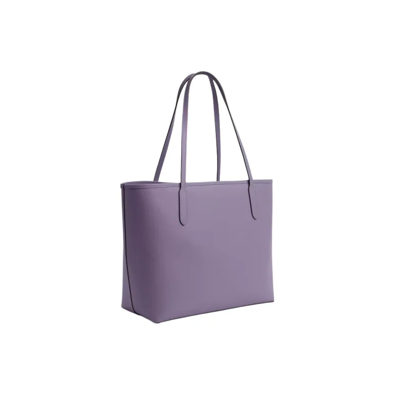 COACH City Leather Tote Bag, Shopping Bag, Shoulder Bag, Handbag Large Size Women's Silver & Light Purple-1