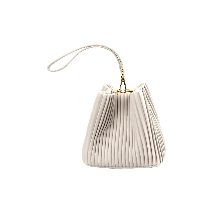 YOCAMU Cow Leather Handheld Bucket Bag Shoulder Bag Small Size Women's White/Green/Gray Green-2