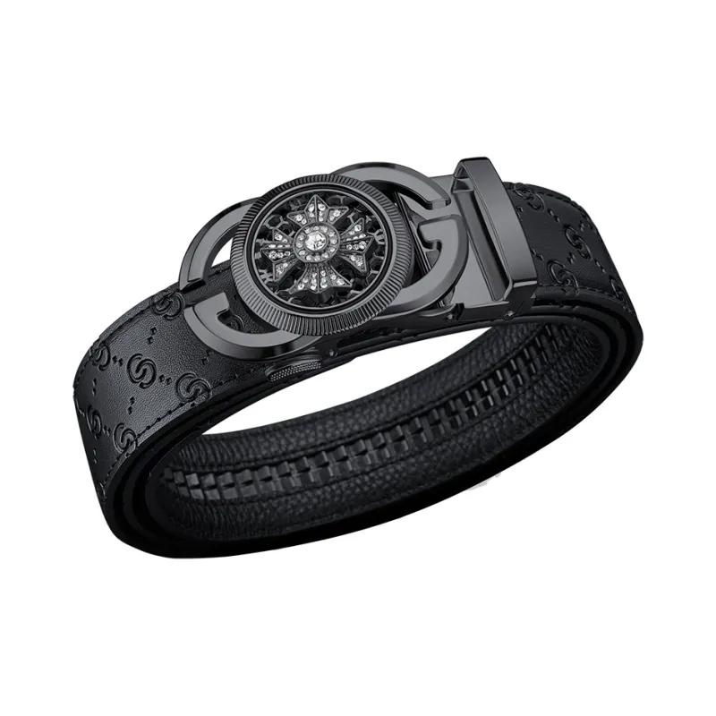 WilliamPOLO Cow Leather Belts Men's Gunmetal, Gold Width 3.5cm-3
