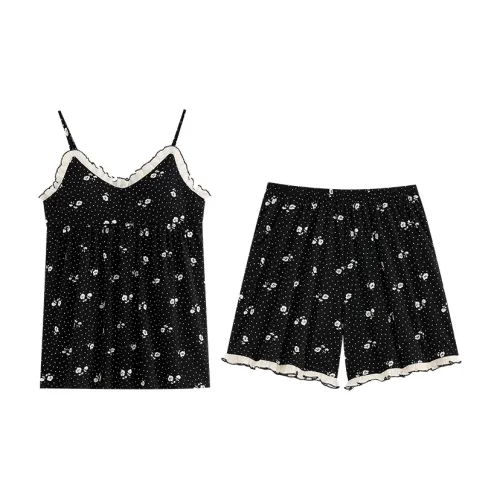 Yue Nei Pajama Set Women's Elegant Black