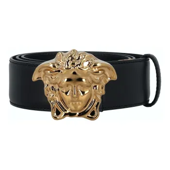 VERSACE Medusa Logo Pin Buckle Leather Belts Men's Black Width 4cm