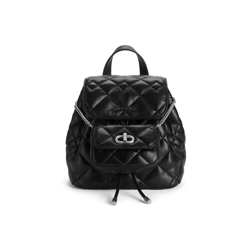 CHARLES&KEITH PU Multipurpose Backpack Trumpets Women's Pink/Noir Black/Crème Milk White-7