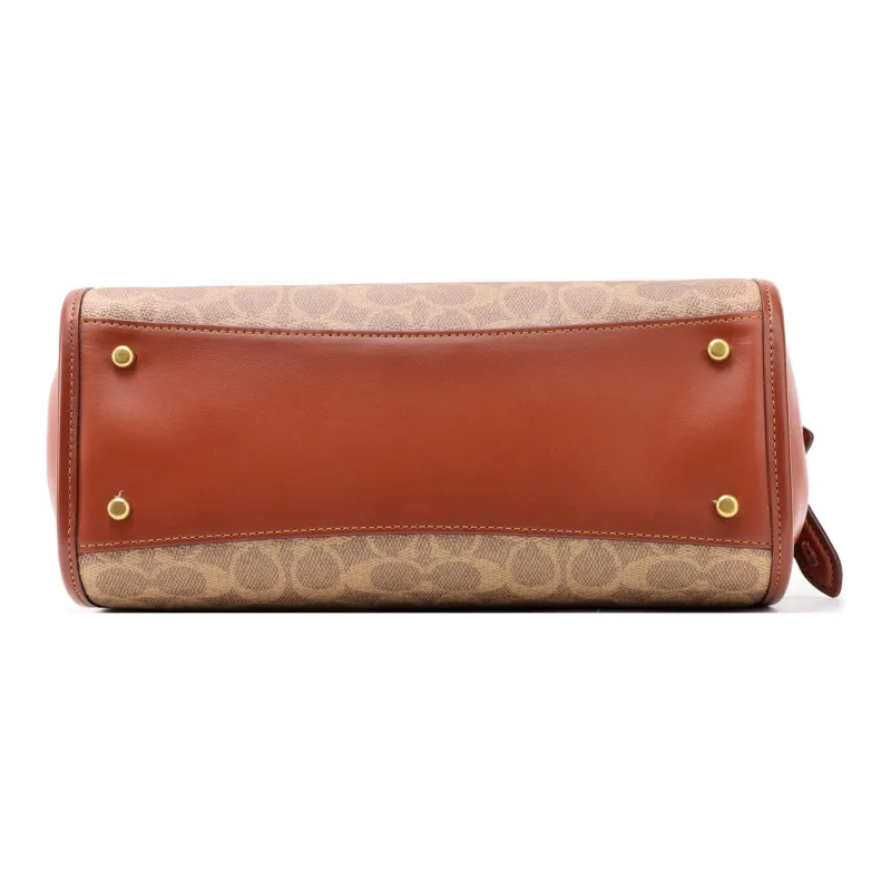 COACH Brooke Coated Canvas With Calfskin Handbag, Shoulder Bag, Crossbody Bag Medium Size Women's Brown & Rusty-3