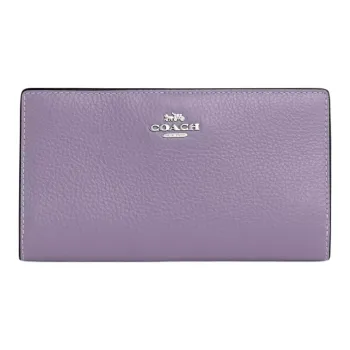 COACH Slim Wallet Delicate Pebbled Leather Wallet Small Size Women's Silver & Light Purple