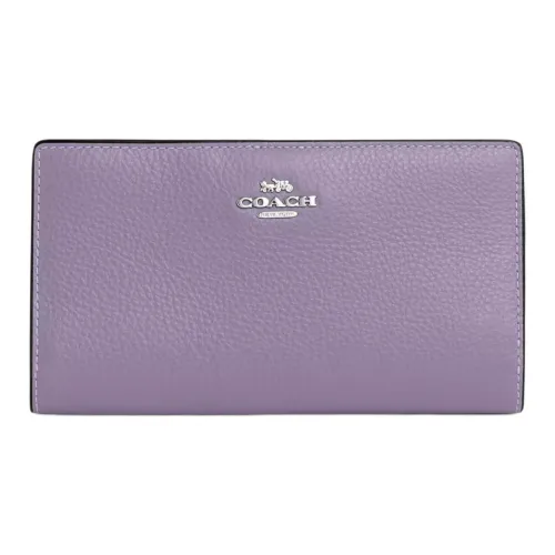 COACH Slim Wallet Delicate Pebbled Leather Wallet Small Size Women's Silver & Light Purple