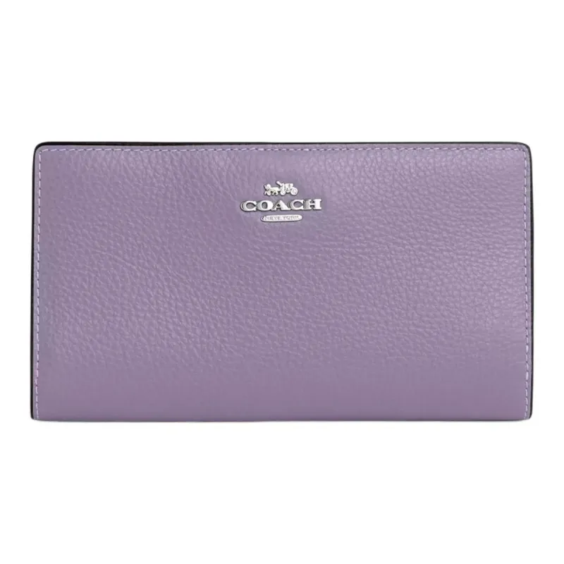 COACH Slim Wallet Delicate Pebbled Leather Wallet Small Size Women's Silver & Light Purple-0
