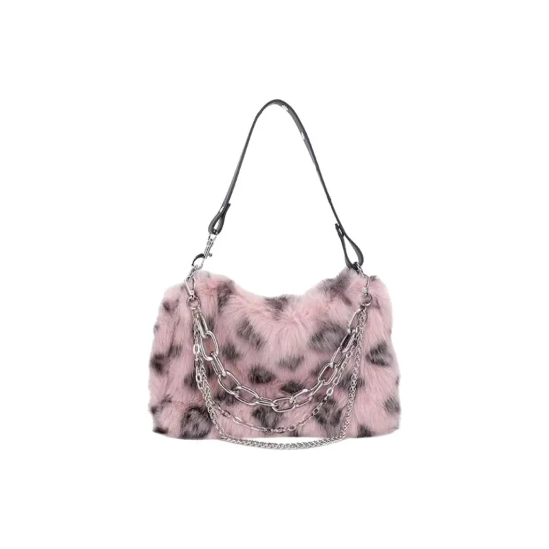 Meow In The Grass Plush Shoulder Bag, Handbag Regular Women's Gray/Ecru/Pink/Apricot-4