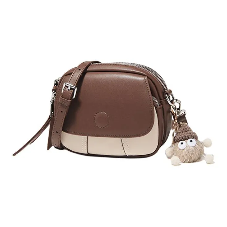 FOXER Split Cow Leather With Synthetic Leather Shoulder Bag, Crossbody Bag Small Size Women's Coffee/Apricot-1