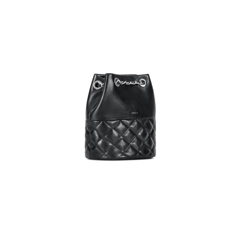 FERIA Split Cow Leather Diamond Pattern Small Perfume Bottle Shoulder Bag Women's Black/Silver/Beige Apricot/Khaki-1