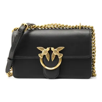 PINKO FRAIMED Leather Shoulder Bag, Crossbody Bag Women's Black