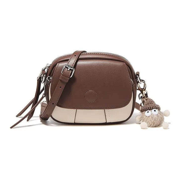 FOXER Split Cow Leather With Synthetic Leather Shoulder Bag, Crossbody Bag Small Size Women's Coffee/Apricot-0