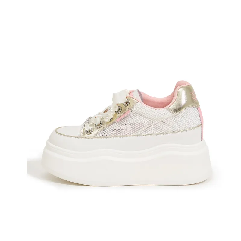 Milan Love Song Height Increasing Water-Resistant Slip-Resistant Low-Top Skateboard Shoes Women's White-0