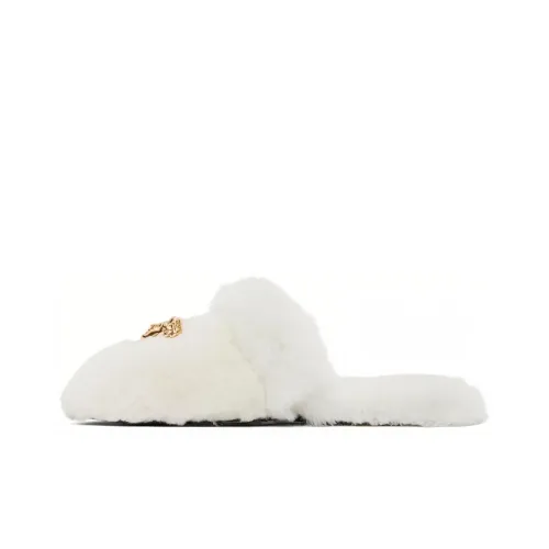 VERSACE Women's Faux Fur Palazzo Slippers 'White'