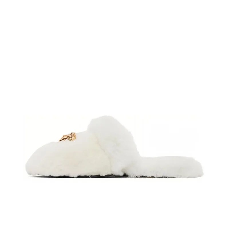 VERSACE Women's Faux Fur Palazzo Slippers 'White'-0