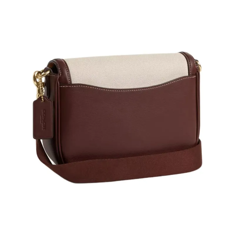 COACH Amelia Canvas Saddle Bag Shoulder Bag Crossbody Bag Medium Size Women's Gold & Natural Multicolor-1