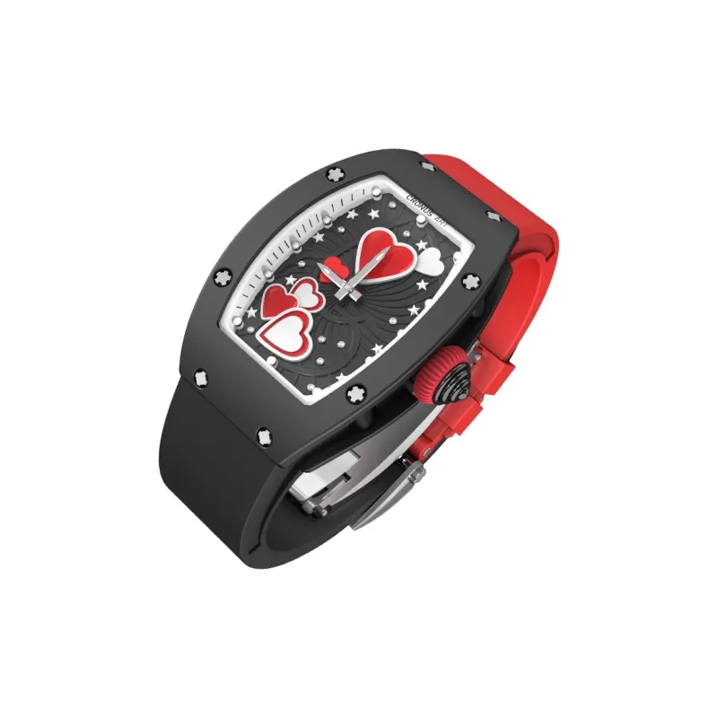 CRONUSART Ceramic Women's Watch Automatic Mechanical Movement Rubber Strap Watch Women's Watch Black Dial-8
