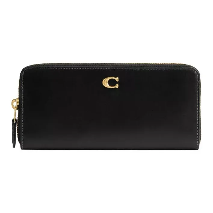 COACH Calfskin Wallet Small Size Women's Brass & Black-0