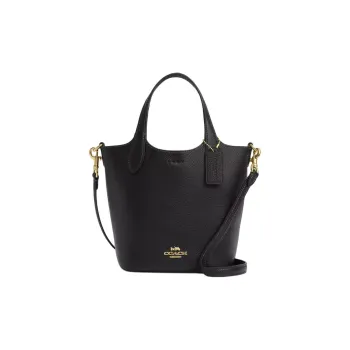 COACH Hanna Double Sided Leather Bucket Bag, Portable Crossbody Bag, Shoulder Bag Women's Gold & Black
