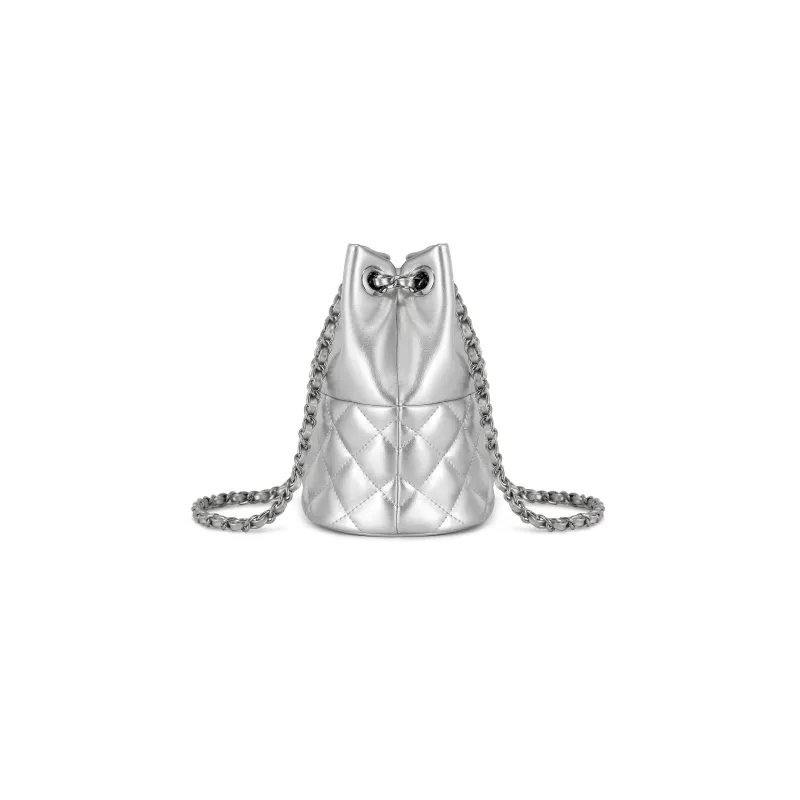FERIA Split Cow Leather Diamond Pattern Small Perfume Bottle Shoulder Bag Women's Black/Silver/Beige Apricot/Khaki-8