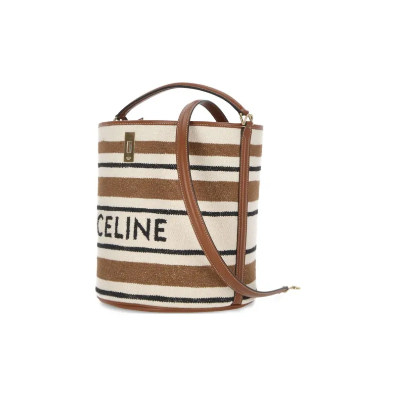 CELINE Calfskin Clutch Shoulder Bag Women's Brown & White-1