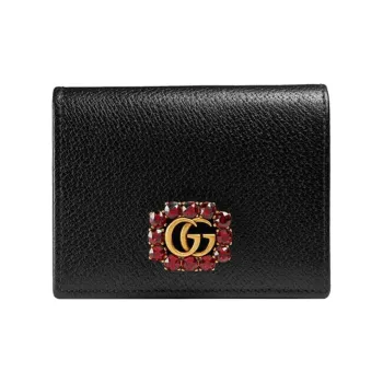 GUCCI Leather Card Slot, Card Holder, Wallet Small Size Women's Black