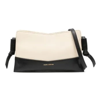 Manu Atelier Calfskin Handbag, Shoulder Bag, Crossbody Bag Women's Black & Vanilla White