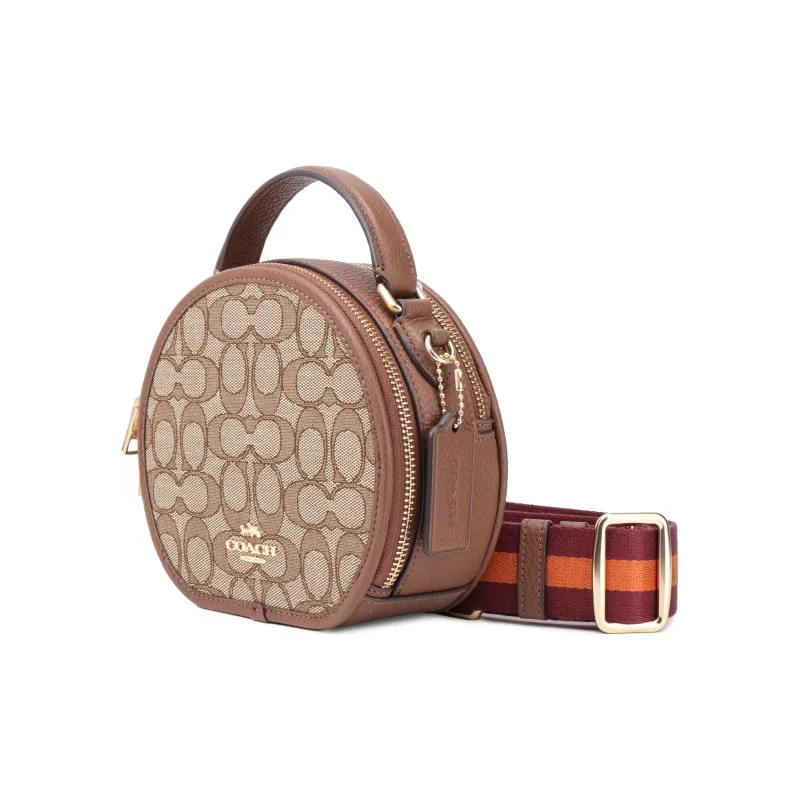 COACH Canteen Iconic Jacquard With Refined Pebbled Leather Handbag Shoulder Bag Crossbody Bag Small Size Women's Khaki-1