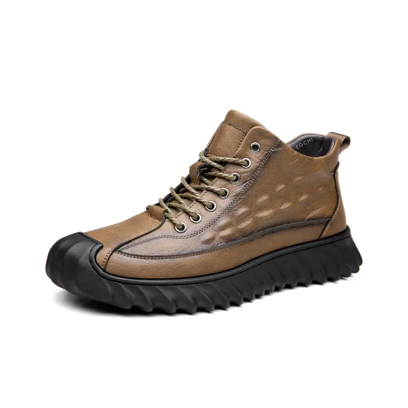 EGCHI Casual Shoes Men Mid Top Black, Brown-4