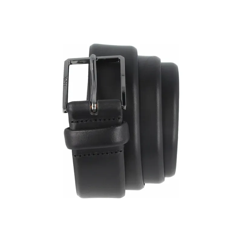 HUGO BOSS Logo Carving, Smooth Buckle Leather Belts Men's Black 3CM-1